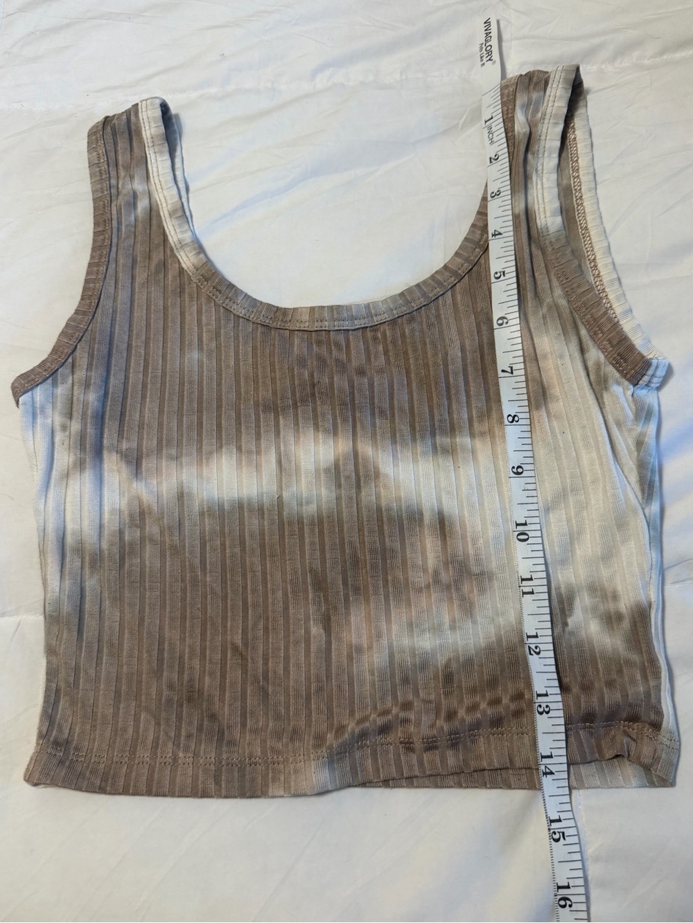 Tie-Dye Ribbed Crop Tank Top - Brown/Beige - Picture 4 of 5